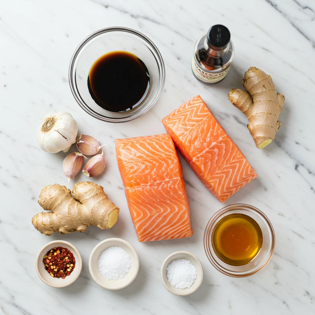 salmon-belly-marinade-ingredients-soy-sauce-garlic-ginger