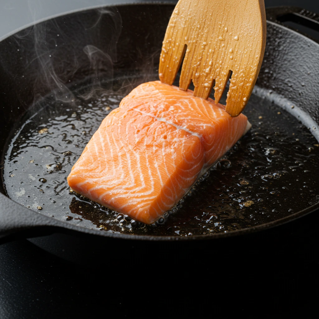 pan-searing-salmon-belly-skin-side-down-cast-iron