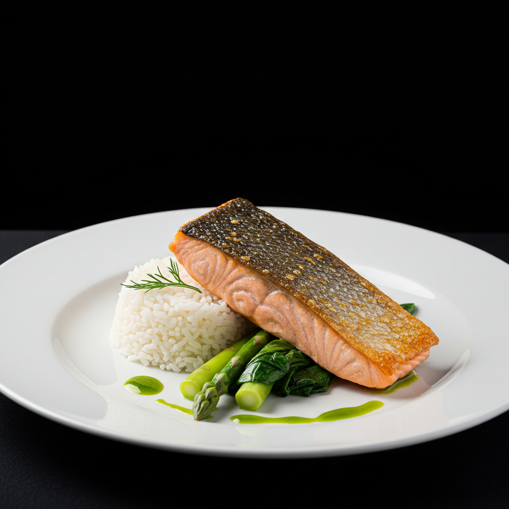 salmon-belly-plating-ideas-rice-vegetables-sauce