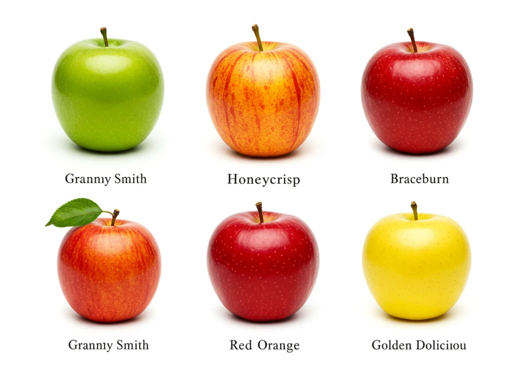 Different apple varieties for baking - Granny Smith, Honeycrisp, Braeburn