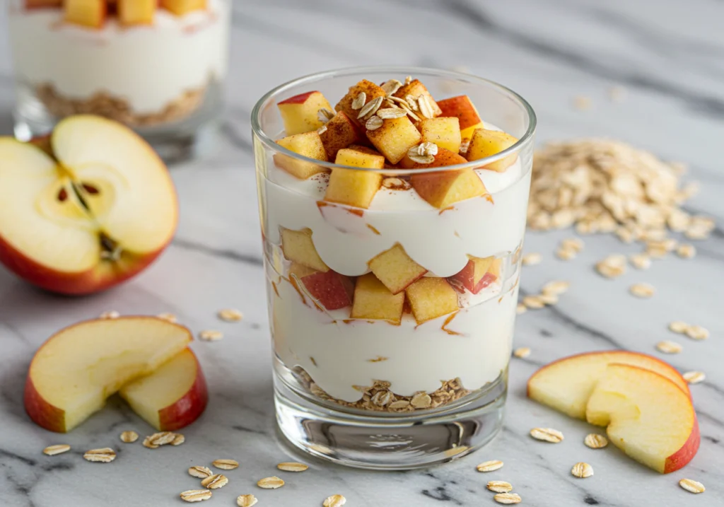 Healthy apple yogurt parfait with granola - quick breakfast recipe
