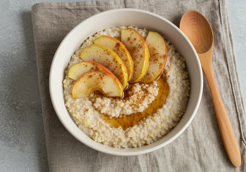 Quinoa porridge with sautéed apples healthy breakfast recipe