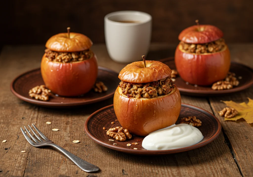 Classic baked apples with oats and walnuts breakfast recipe