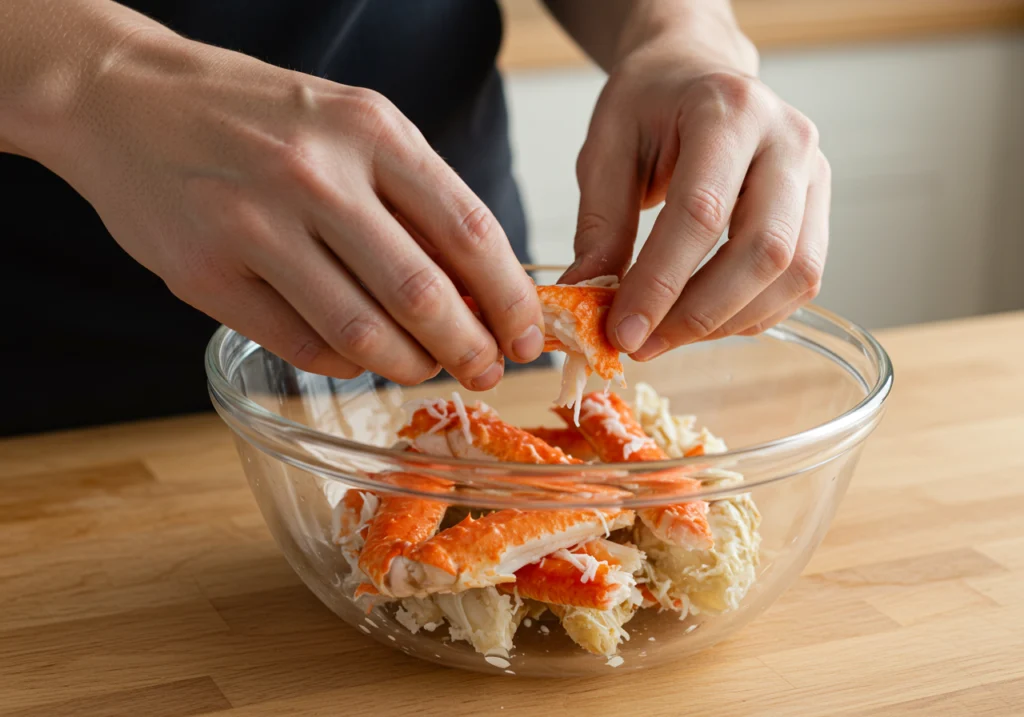 Picking crab meat for homemade crab cakes