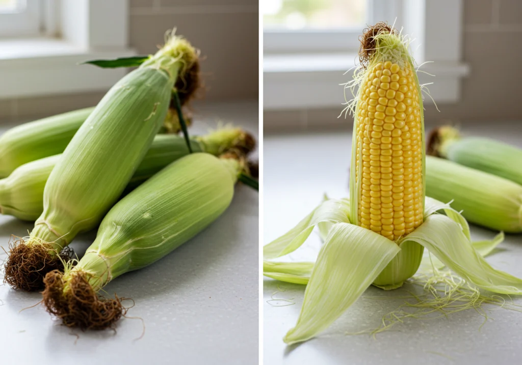 How to prepare corn for grilling street corn recipe showing husks pulled back