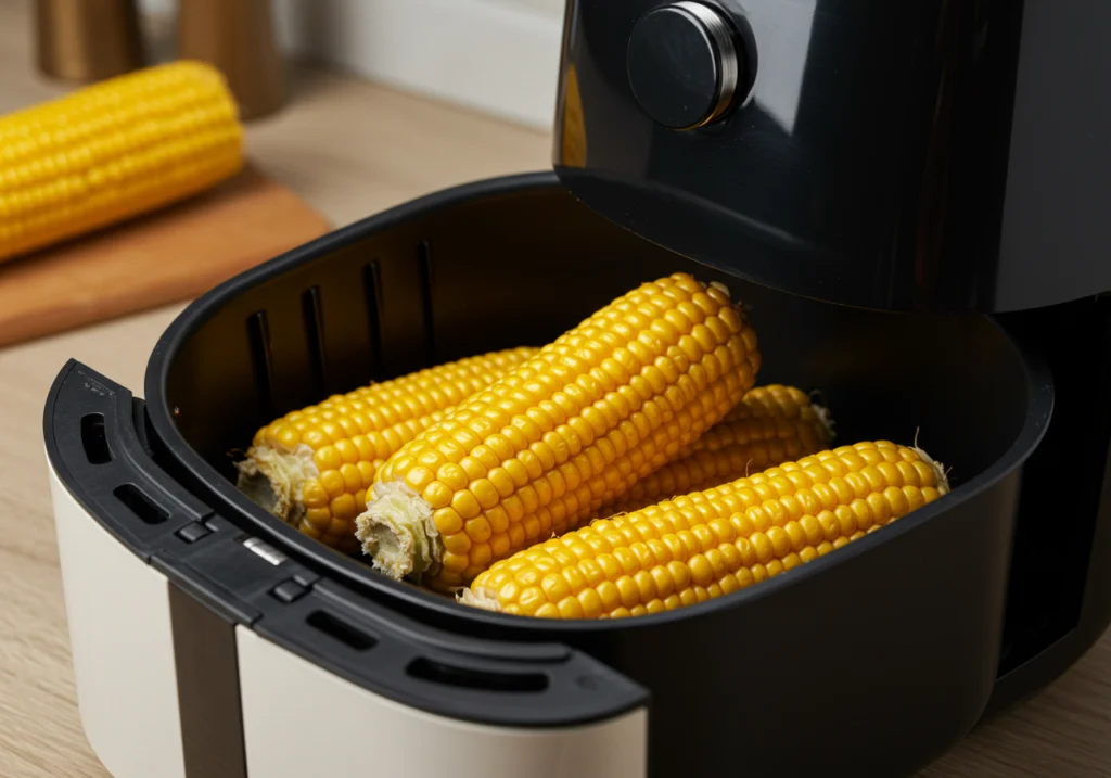 Air fryer corn for easy street corn recipe showing golden kernels